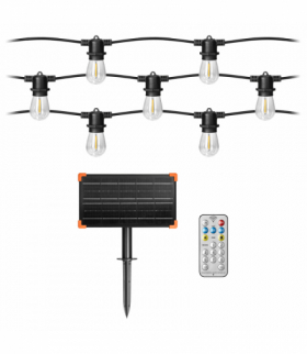 Solarna girlanda oświetleniowa 1 sznur 15m (15 opraw) + 15 żarówek LED 0,1 W E27, barwa ciepła 3000 K + 1 żarówka gratis Orno LG-4/15M/E27/3
