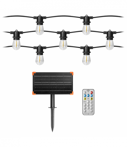 Solarna girlanda oświetleniowa 1 sznur 15m (15 opraw) + 15 żarówek LED 0,1 W E27, barwa ciepła 3000 K + 1 żarówka gratis Orno LG-4/15M/E27/3