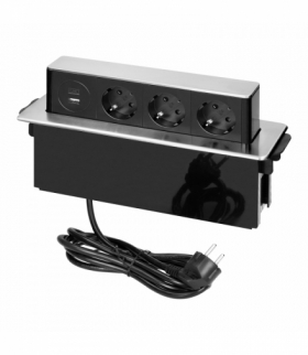Gniazdo meblowe wysuwane z blatu z płaskim frezowanym rantem, ładowarką USB i przewodem 2m, 3x2P+Z (Schuko), 2 x USB (Typ A+C PD20W), 3x1,5mm², INOX Orno OR-GM-9050(GS)/B-G