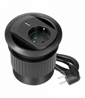 Gniazdo wpuszczane w blat z ładowarką USB, przepustem kablowym, i przewodem 1,4 m, 1x2P+Z (Schuko), 2xUSB (typ A+C PD20W), czarne Orno OR-GM-9051(GS)/B