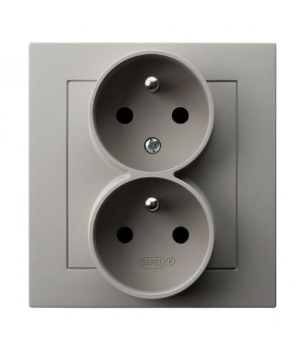 AS GP-2GC/82 Gniazdo podwójne z uziemieniem z funkcją niezamienności faz, kompletne z ramką Kaszmir Ospel