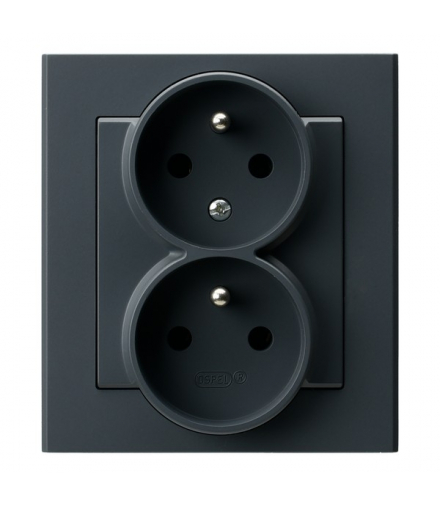 SONATA GP-2RC/73 Gniazdo podwójne z uziemieniem z funkcją niezamienności faz, kompletne z ramką Szary grafit Ospel
