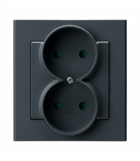 SONATA GP-2RP/73 Gniazdo podwójne z przesłonami torów prądowych, kompletne z ramką Szary grafit Ospel
