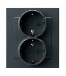 SONATA GP-2RSP/73 Gniazdo podwójne z uziemieniem schuko z przesłonami torów prądowych, kompletne z ramką Szary grafit Ospel