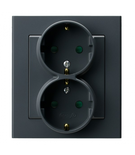 SONATA GP-2RSP/73 Gniazdo podwójne z uziemieniem schuko z przesłonami torów prądowych, kompletne z ramką Szary grafit Ospel