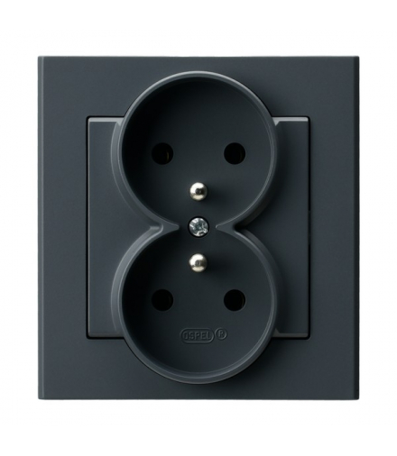 SONATA GP-2RZ/73 Gniazdo podwójne z uziemieniem kompletne z ramką Szary grafit Ospel