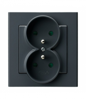SONATA GP-2RZP/73 Gniazdo podwójne z uziemieniem z przesłonami torów prądowych, kompletne z ramką Szary grafit Ospel