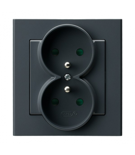 SONATA GP-2RZP/73 Gniazdo podwójne z uziemieniem z przesłonami torów prądowych, kompletne z ramką Szary grafit Ospel