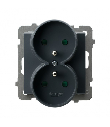 SONATA GP-2RRAZP/m/73 Gniazdo podwójne z uziemieniem z przesłonami torów prądowych, moduł bez ramki (do ramek 4mm) Szary grafit Ospel