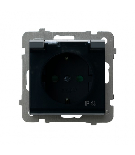 SONATA GPH-1RSP/m/73/d Gniazdo bryzgoszczelne z uziemieniem schuko IP-44 z przesłonami torów prądowych wieczko przezroczyste Szary grafit Ospel