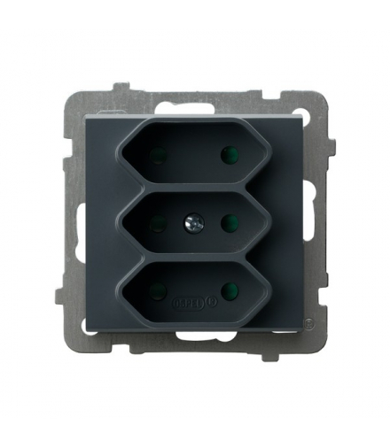 SONATA GP-3RP/m/73 Gniazdo potrójne EURO z przesłonami torów prądowych Szary grafit Ospel