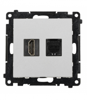Gniazdo HDMI 2.1 + komputerowe RJ45 kat.6., moduł, jasnoszary mat, HDMI 2.1 Simon 55 TGH21RJ45.01/114