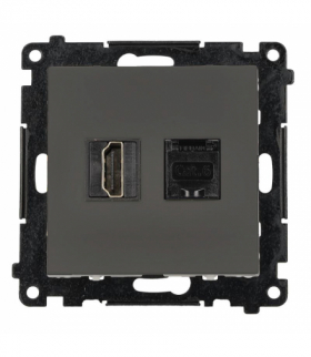 Gniazdo HDMI 2.1 + komputerowe RJ45 kat.6., moduł, grafitowy mat, HDMI 2.1 Simon 55 TGH21RJ45.01/116