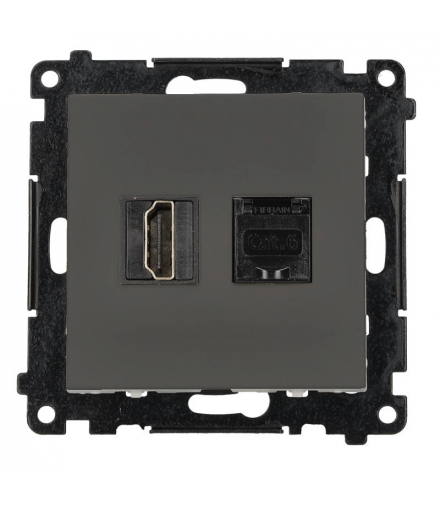 Gniazdo HDMI 2.1 + komputerowe RJ45 kat.6., moduł, grafitowy mat, HDMI 2.1 Simon 55 TGH21RJ45.01/116