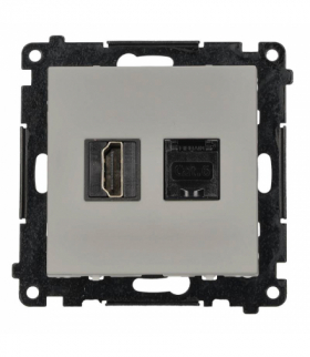 Gniazdo HDMI 2.1 + komputerowe RJ45 kat.6., moduł, aluminium mat, HDMI 2.1 Simon 55 TGH21RJ45.01/143