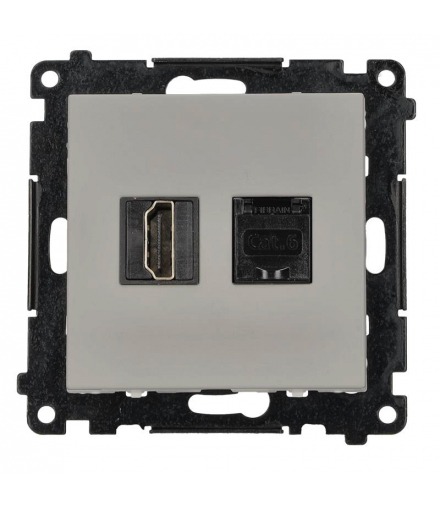 Gniazdo HDMI 2.1 + komputerowe RJ45 kat.6., moduł, aluminium mat, HDMI 2.1 Simon 55 TGH21RJ45.01/143