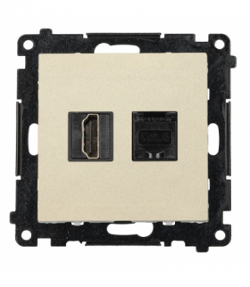 Gniazdo HDMI 2.1 + komputerowe RJ45 kat.6., moduł, szampański mat, HDMI 2.1 Simon 55 TGH21RJ45.01/144