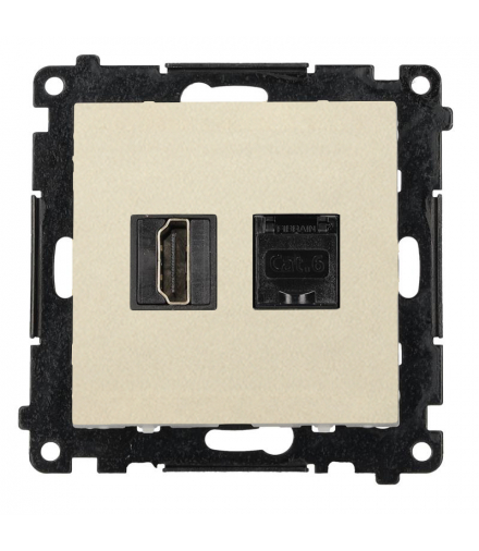 Gniazdo HDMI 2.1 + komputerowe RJ45 kat.6., moduł, szampański mat, HDMI 2.1 Simon 55 TGH21RJ45.01/144