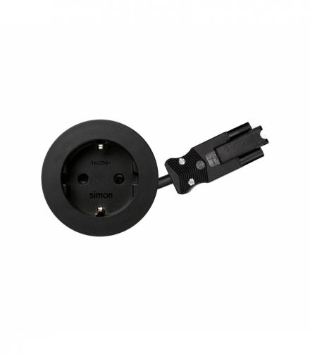 Meblowe gniazdo zasilające z uziemieniem (Schuko), Simon 400 Flash 60, 230V, 16A, przewód 20 cm, szybkozłącze w układzie Wieland, czarny Simon 400, Flash 60 43101002-138