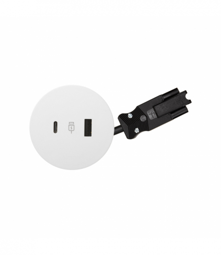 Meblowa ładowarka USB A+C 18W, Simon 400 Flash 60, 5V, 3,1A, przewód 20 cm, szybkozłącze w układzie Wieland, biały, Moc ładowania: A+C: 18,0W (9,0V/2A), złącze USB typ A, złącze USB typ C Simon 400, Flash 60 43120200-130