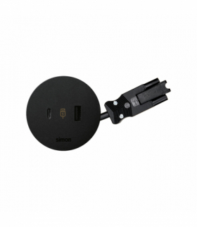 Meblowa ładowarka USB A+C 18W, Simon 400 Flash 60, 5V, 3,1A, przewód 20 cm, szybkozłącze w układzie Wieland, czarny, Moc ładowania: A+C: 18,0W (9,0V/2A), złącze USB typ A, złącze USB typ C Simon 400, Flash 60 43120200-138