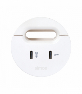 Simon 400 Flash 60, meblowy port USB-C DATA z przepustem kablowym oraz stacją dokującą 1x HDMI + LAN + 3x USB-A w zestawie, IP20, biały, Wym. montażowe: Ø54mm Simon 400, Flash 60 43134001-030