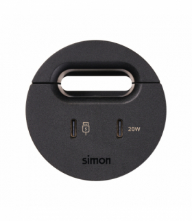 Simon 400 Flash 60, meblowy port USB-C DATA z przepustem kablowym oraz stacją dokującą 1x HDMI + LAN + 3x USB-A w zestawie, IP20, czarny, Wym. montażowe: Ø54mm Simon 400, Flash 60 43134001-038