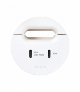Simon 400 Flash 60, meblowa ładowarka USB-C 100W podwójna z przepustem kablowym, IP20, biały, Wym. montażowe: Ø54mm Simon 400, Flash 60 43150001-030