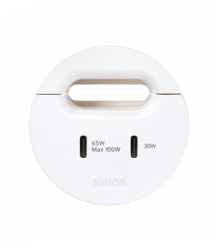 Simon 400 Flash 60, meblowa ładowarka USB-C 100W podwójna z przepustem kablowym, IP20, biały, Wym. montażowe: Ø54mm Simon 400, Flash 60 43150001-030