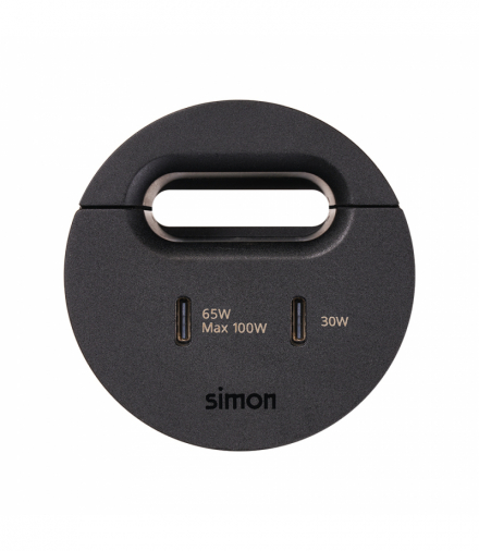 Simon 400 Flash 60, meblowa ładowarka USB-C 100W podwójna z przepustem kablowym, IP20, czarny, Wym. montażowe: Ø54mm Simon 400, Flash 60 43150001-038