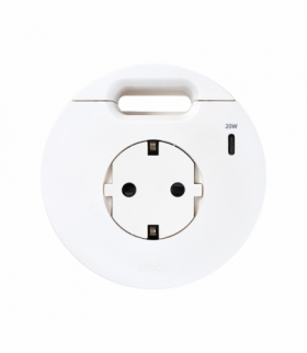 Simon 400 Flash 90, meblowe gniazdo zasilające z uziemieniem (Schuko) z ładowarką USB-C 20W i przepustem kablowym, IP20, 16A, biały, Wym. montażowe: Ø80mm Simon 400, Flash 90 43331001-130