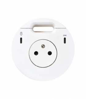 Simon 400 Flash 90, meblowe gniazdo zasilające z uziemieniem z ładowarką USB-C 20W, portem USB-C DATA i przepustem kablowym, stacja dokująca 2xHDMI+LAN+3xUSB-A w zestawie, IP20, 16A, biały, mont: Ø80mm Simon 400, Flash 90 43333301-230