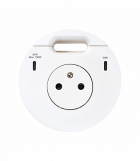 Simon 400 Flash 90, meblowe gniazdo zasilające z uziemieniem (bolec uziemiający) z ładowarką USB-C 100W i przepustem kablowym, IP20, 16A, biały, Wym. montażowe: Ø80mm Simon 400, Flash 90 43351001-230