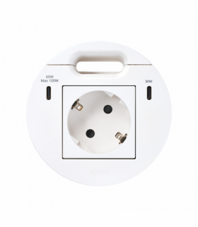 Simon 400 Flash 90, meblowe gniazdo zasilające z uziemieniem (Schuko) z ładowarką USB-C 100W i przepustem kablowym, IP20, 16A, biały, mont: Ø80mm Simon 400, Flash 90 KR3510001/9