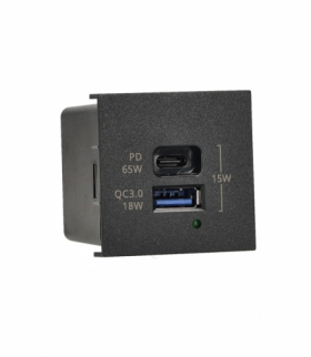 Ładowarka USB 65W z szybkim ładowaniem, K45, 5V, DC, 3,1A, 45×45mm, czarny, Maksymalna moc ładowania: 65W, USB: C+A K45 K126H/14