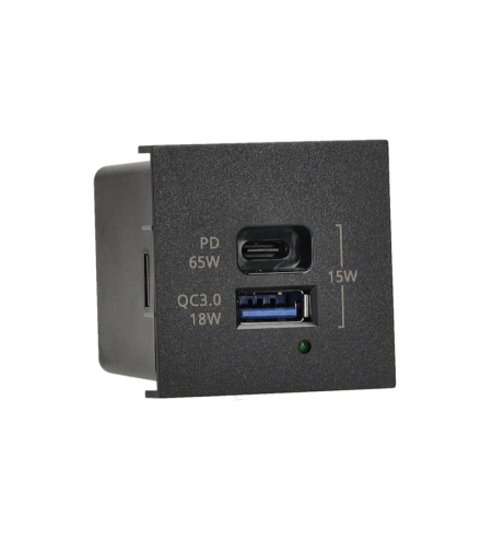 Ładowarka USB 65W z szybkim ładowaniem, K45, 5V, DC, 3,1A, 45×45mm, czarny, Maksymalna moc ładowania: 65W, USB: C+A K45 K126H/14