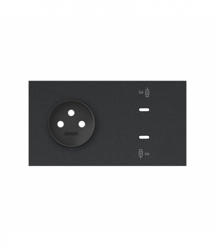 Panel 2-krotny: 1 gniazdo + 2x1 ładowarka USB C, czarny Simon 100 10020263-238