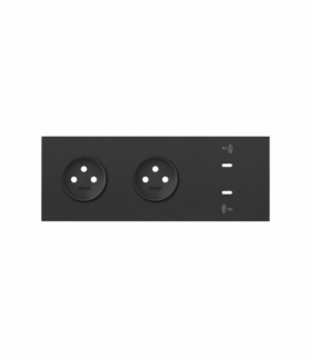 Panel 3-krotny: 2 gniazda + 2x1 ładowarka USB C, czarny Simon 100 10020337-238