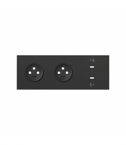 Panel 3-krotny: 2 gniazda + 2x1 ładowarka USB C, czarny Simon 100 10020337-238