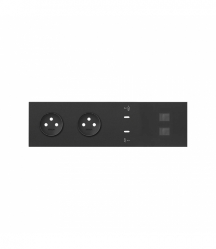 Panel 4-krotny: 2 gniazda + 2x1 ładowarka USB C + 2xRJ45, czarny Simon 100 10020412-238