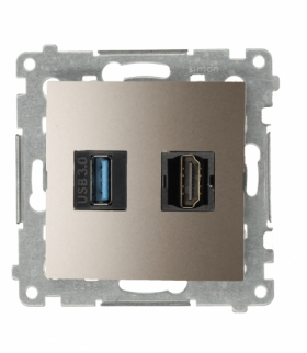 Gniazdo HDMI 1.4 + USB 3.0, złoty mat, metalizowany, HDMI 1.4 Simon 54 DGHDUSB3.01/44