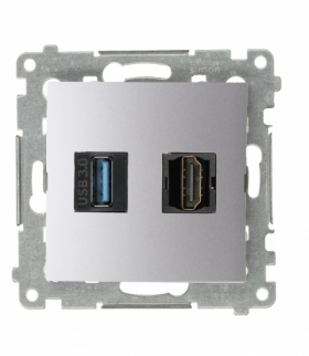 Gniazdo HDMI 1.4 + USB 3.0, srebrny mat, metalizowany, HDMI 1.4 Simon 54 DGHDUSB3.01/43