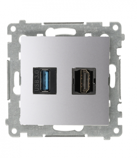 Gniazdo HDMI 1.4 + USB 3.0, srebrny mat, metalizowany, HDMI 1.4 Simon 54 DGHDUSB3.01/43