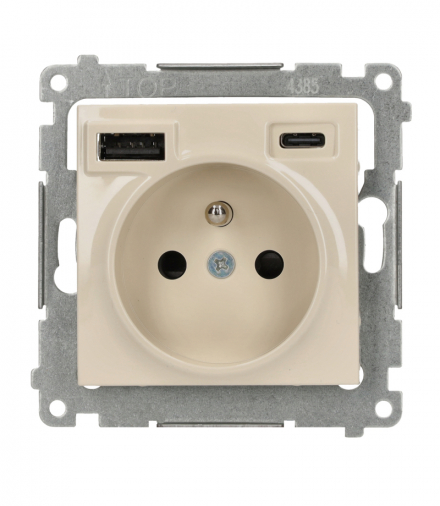 Gniazdo z ładowarką USB, C+A, 2,1A, 16A, kremowy Simon 54 DGZ1ZUSB2CA.01/41