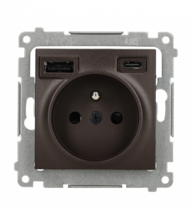 Gniazdo z ładowarką USB, C+A, 2,1A, 16A, brąz mat, metalizowany Simon 54 DGZ1ZUSB2CA.01/46