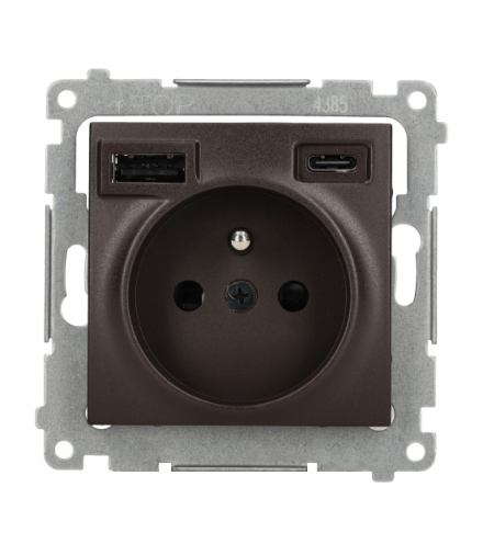 Gniazdo z ładowarką USB, C+A, 2,1A, 16A, brąz mat, metalizowany Simon 54 DGZ1ZUSB2CA.01/46