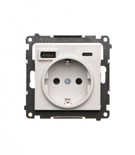 Gniazdo z ładowarką USB, C+A, (moduł), 2,1A, 16A, jasnoszary mat Simon 55 TGSZ1ZUSB2CA.01/114