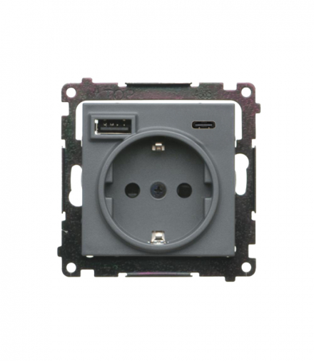 Gniazdo z ładowarką USB, C+A, (moduł), 2,1A, 16A, grafitowy mat Simon 55 TGSZ1ZUSB2CA.01/116