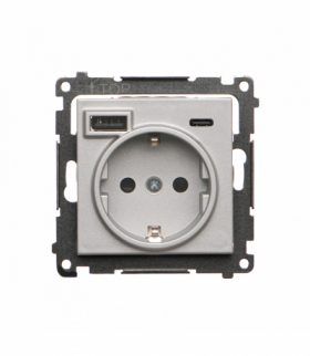 Gniazdo z ładowarką USB, C+A, (moduł), 2,1A, 16A, aluminium mat Simon 55 TGSZ1ZUSB2CA.01/143