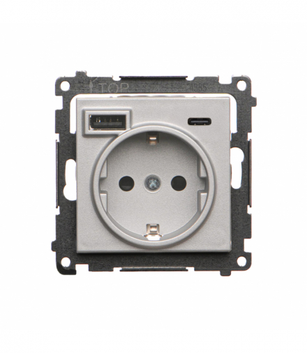 Gniazdo z ładowarką USB, C+A, (moduł), 2,1A, 16A, aluminium mat Simon 55 TGSZ1ZUSB2CA.01/143